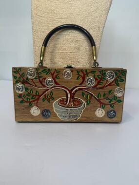Gary Gail Dallas Vintage Money Tree Coin Wood Box Purse Japan 1960s Mirror